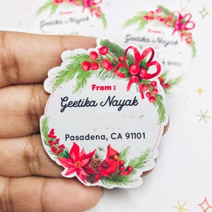 Étiquettes d'adresse pour couronne cardinale | Etiquettes d'adresse de Noël