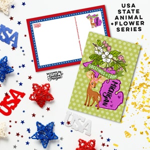 MICHIGAN - Cartoline di animali e fiori dello stato degli Stati Uniti / Cartoline dello stato degli Stati Uniti 4 "x 6" / Set di 5 cartoline