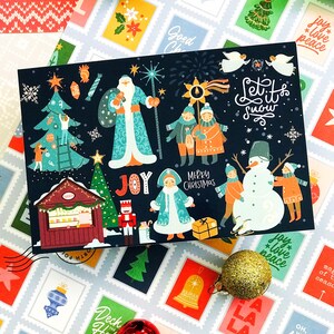 雪が降るクリスマスポストカード