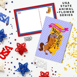 NEWJERSEY - Cartes postales d'animaux et de fleurs de l'État américain | Cartes postales d'état des États-Unis 4" x 6" | Lot de 5 cartes postales