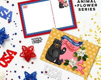 LOUISIANE - Cartes postales d'animaux et de fleurs de l'État américain | Cartes postales d'état des États-Unis 4" x 6" | Lot de 5 cartes postales