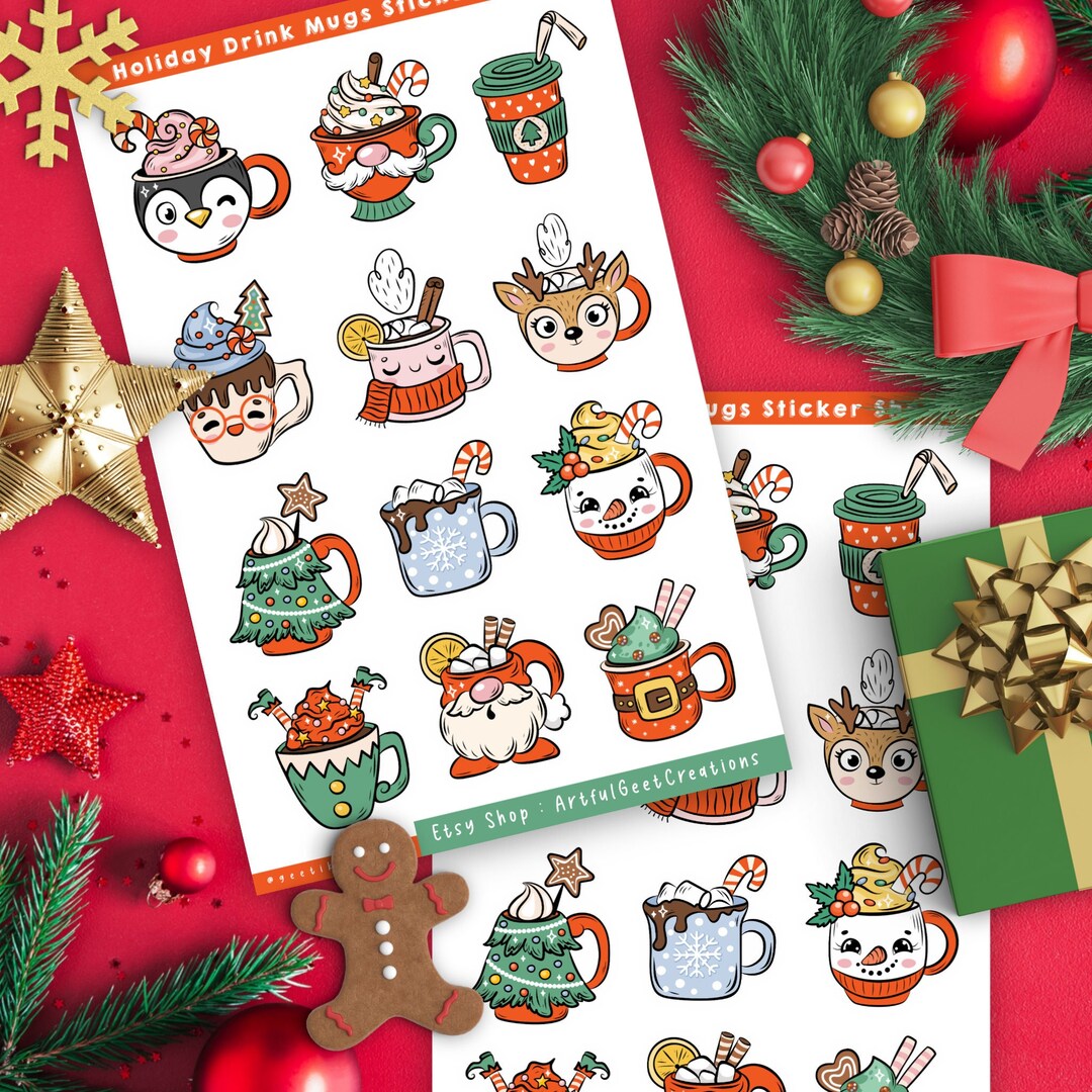Mug Decor Sticker Holiday Drink Mugs Sticker Sheet (matte OR Glossy Finish!) - Etsy