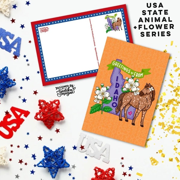 IDAHO - US State Animal & Flower Postcards | US State Postcards 4" x 6" | Set of 5 Postcards