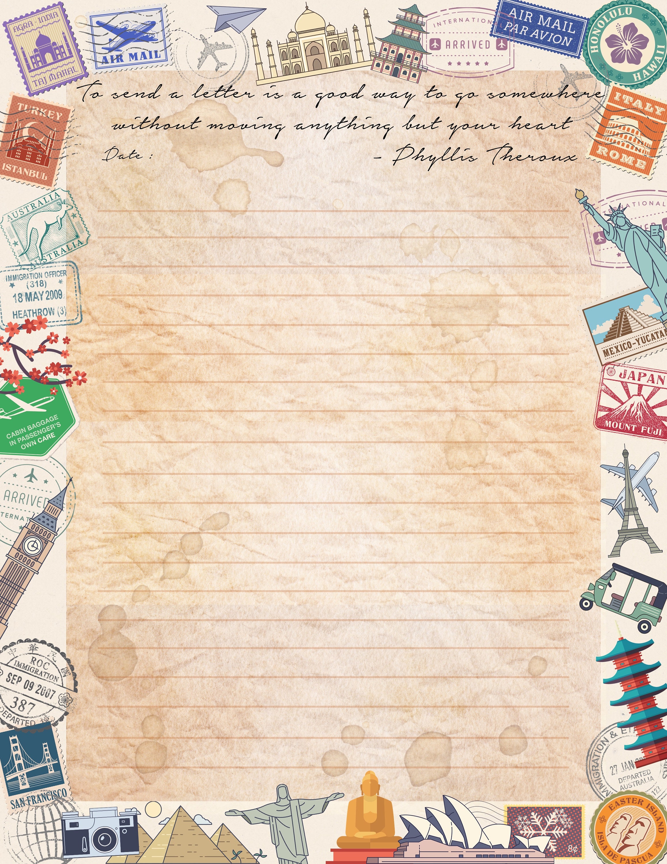 Travel Printable Stationery Etsy