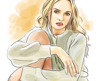 Custom portrait, digital portrait drawing, line art watercolor, family portrait, anniversary gift, personalized digital artwork