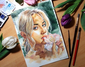 Custom portrait watercolor, portrait painting, custom woman portrait, portrait to order,portrait gift, portrait from photo, Christmas gift
