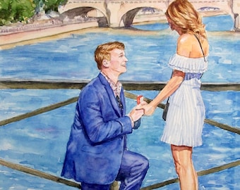 Custom wedding portrait, custom couple watercolor portrait, family portrait gift, personalized portrait, original painting, portrait gift