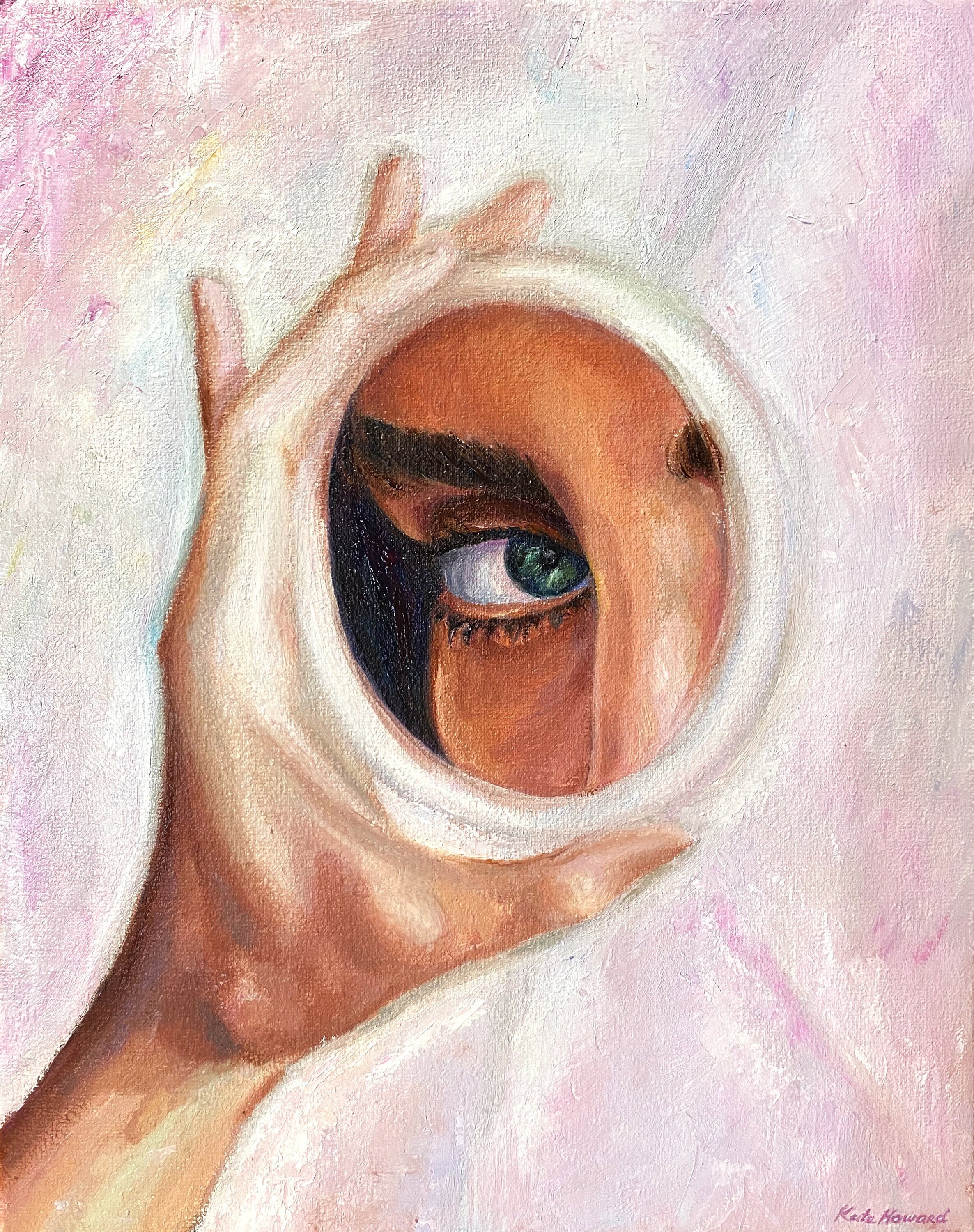 Eyes in Mirror Original Oil Painting on Canvas, Mirror in Woman