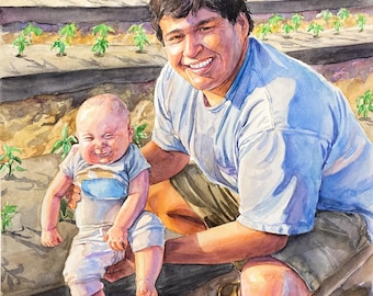 Father's Day portrait, Original watercolor custom portrait, gift for men, fathers day watercolor, gift for him, personalized portrait of dad