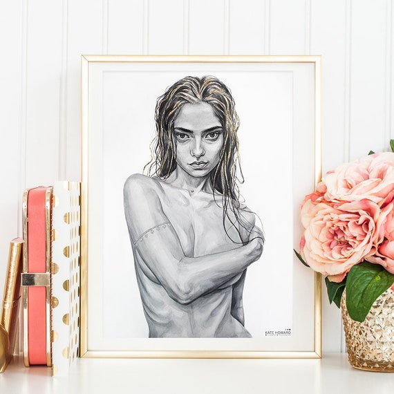 Nude Woman Body With Gold Leaf Watercolor Art Print Wet Hair Homemade 570x570 pic Nude Woman Body With Gold Leaf Watercolor Art Print Wet Hair picture