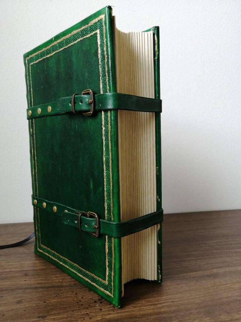 Thick Leather Blank Grimoire Green and Gold Double Belted Etsy