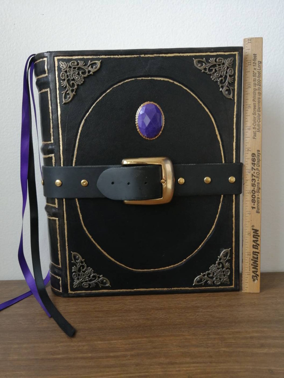 Leather Grimoire Xlarge Black Gold Purple Blank Belted Etsy