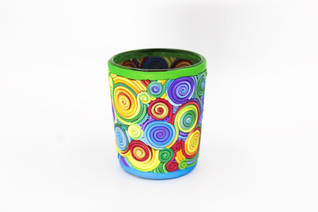 Rainbow Colored Polymer Clay Votive Candle Holder Polymer Etsy