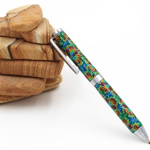 Polymer Clay Credit Card sized Pen, mini pen, Chrome pen, refillable pen, office pen, polymer clay cane