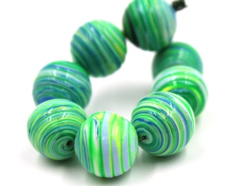 14mm round bead set handmade polymer clay saturn bead
