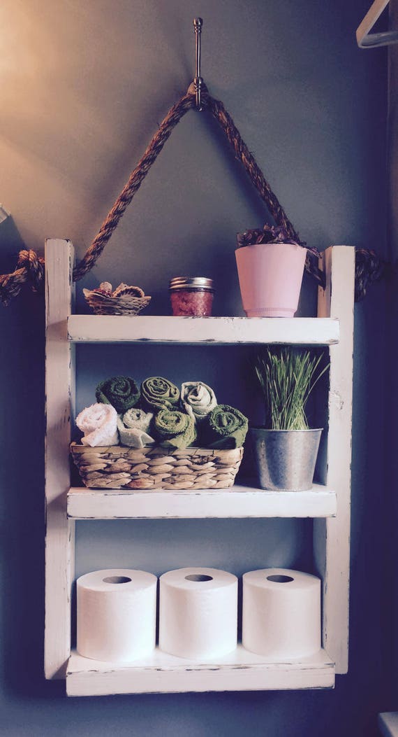 Over The Toilet Storage Wooden Ladder Shelf Storage Shelf Etsy