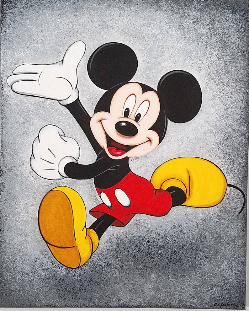 Mickey Mouse Acrylic Painting Handpainted Canvas Art Decor Etsy