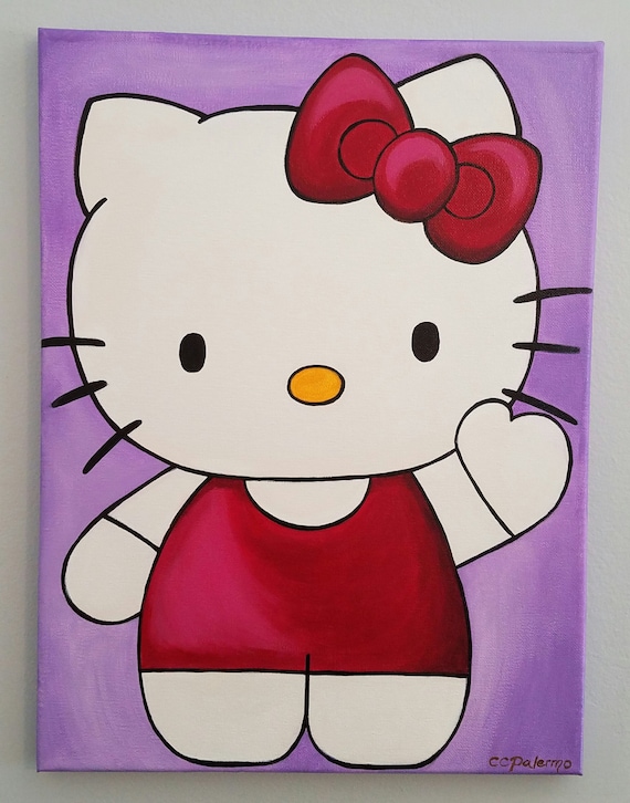 Hello Kitty Acrylic Painting 12 X 16 Stretched Canvas