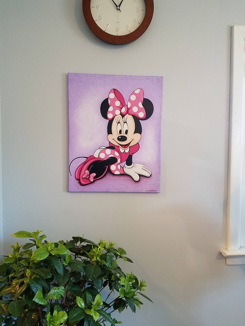 Minnie Mouse Acrylic Painting Stretched Canvas Art Decor Etsy