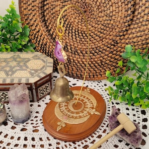 Brass and Crystal Altar Bell, Witch Bells, Decorative Bell with Stand