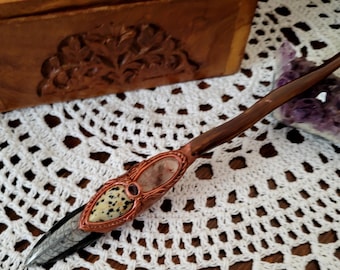 Dark Wood Orthoceras Wand, Fossil Wand