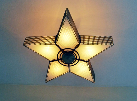 Mid Century Eames Era Art Deco Virden Atomic Glass Star Ceiling Fixture Lamp