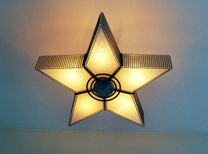 Mid Century Eames Era Art Deco Virden Atomic Glass Star Ceiling Fixture Lamp