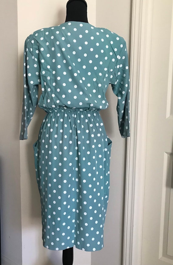 Vintage Pastel Teal Green Blue White Polka Dot 40… - image 3