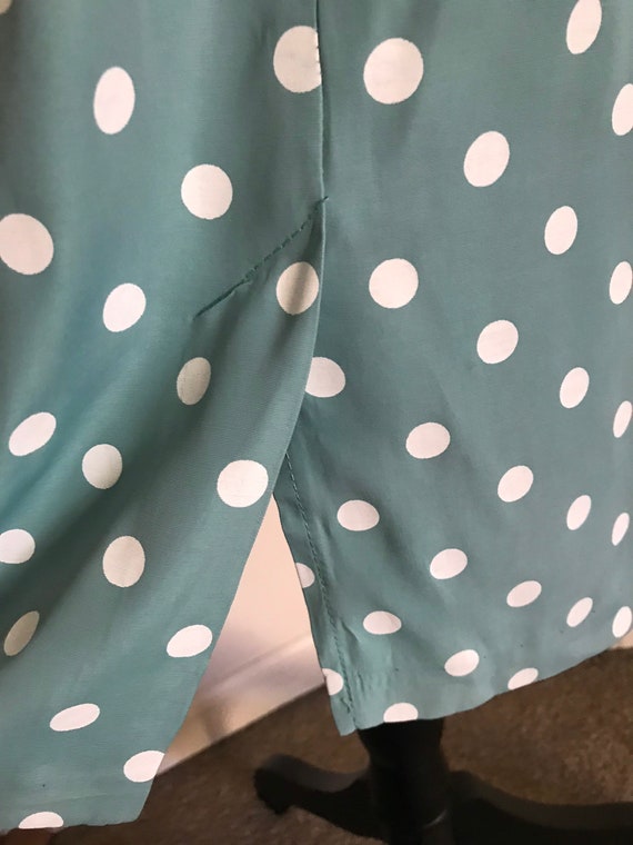 Vintage Pastel Teal Green Blue White Polka Dot 40… - image 8