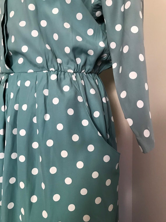 Vintage Pastel Teal Green Blue White Polka Dot 40… - image 7