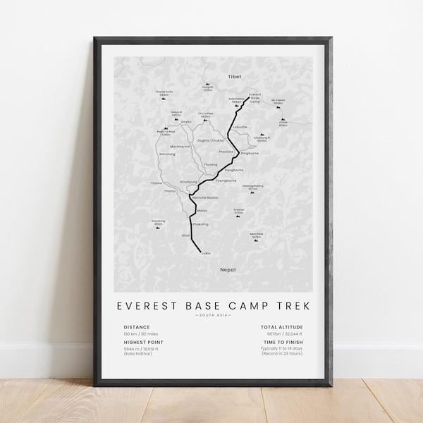 Everest Base Camp Trek Druck | Mount Everest Wandern Wandkunst | EBR Karte | Nepal Wandern Dekor | Himalaya Himalaya Poster | Wandern Geschenk