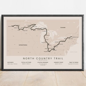 Impresión del Sendero North Country / Póster del Sendero Escénico Nacional North Country / Mapa NCT / Arte mural de senderos de larga distancia de Estados Unidos