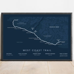 West Coast Trail Print | British Columbia Hiking Path Map | BC Vancouver Island Trek Wall Art | Canadian Thru Hike Poster | Hiking Gift