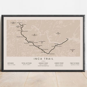 Inca Trail to Machu Picchu Print | Peru Jungle Trek Map | South American Hiking Wall Art | Inca Trekking Poster | Gift for Outdoors Lovers
