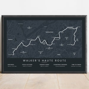 Walker's Haute Route Poster | Haute Route Alpen Wanderkarte | Chamonix France To Zermatt Schweiz Europa Trekking Druck