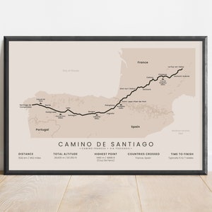 Via Podiensis + Camino Frances-afdruk | Kaart Camino de Santiago | Le Puy-routeposter | Way of Saint James-poster | Cadeau voor buiten