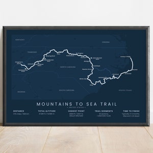 Mountains to Sea Trail Print | MST Hiking Map | North Carolina Long-Distance Hike Wall Art | United States Trekking Poster | Hiking Gift