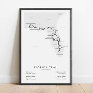 Impression Florida Trail | Carte des randonnées en Floride | Décoration murale de randonnée dans la réserve nationale de Big Cypress des États-Unis | Décoration Everglades NP des États-Unis | Cadeau randonnée