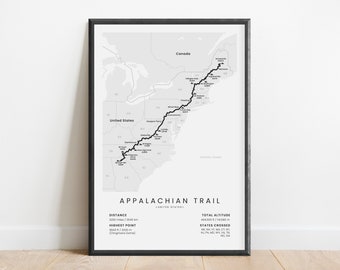 Appalachian Trail Print | AT Thru Hike Poster | AT Long Distance Trek Map | US East Coast Hiking Art | Gift for Nature Lovers