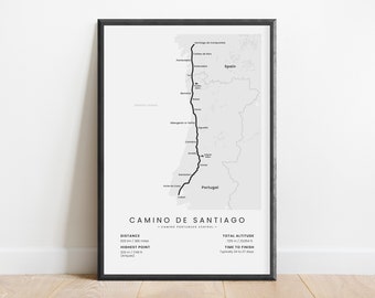 Camino Portugues Central Print | Camino de Santiago Trail Map | Lisbon to Santiago de Compostela Trek Poster | Way of Saint James Wall Art