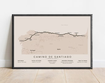 Camino del Norte Trail Print | Camino de Santiago Map Wall Art | Way of St James Hiking Map Poster | Spain Pilgrimage Decor | Hiking Gift