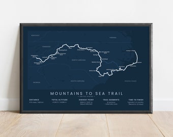 Mountains to Sea Trail Print | MST Hiking Map | North Carolina Long-Distance Hike Wall Art | United States Trekking Poster | Hiking Gift