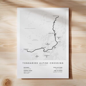 Tongariro Alpine Crossing-print | Kaart wandelpad Nationaal park Tongariro | Poster wandelpad Noordereiland Nieuw-Zeeland | Muurkunst wandelen White - Standard