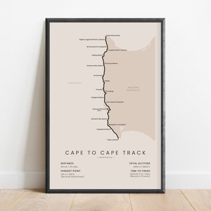 Cape to Cape Walk Map Poster | Cape to Cape Track Druck | Cape Naturaliste to Leeuwin Lighthouse Western Australia Wanderwand-Wandkunst
