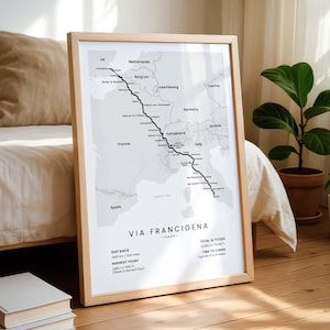 Via Francigena Trail Print | Canterbury to Rome Pilgrimage Map | Europe Thru Hike Wall Art | UK, France, Switzerland, Italy Hiking Poster