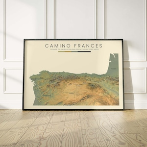 Poster con mappa topografica del Cammino Francese / Mappa altimetrica del Cammino Francese / Regalo per gli amanti del Cammino di Santiago / Stampa del sentiero escursionistico del Cammino di San Giacomo