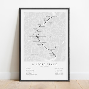 Milford-trackprint | Wandelpad wandelpad Fiordland National Park | Kaart wandelpad Zuidereiland Nieuw-Zeeland | Trekkingcadeau