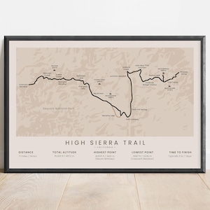 High Sierra Trail Print | HST Hiking Trail Map Poster | Mount Whitney Summit Hike Gift | Sequoia National Park Wall Art | Gift for Outdoors