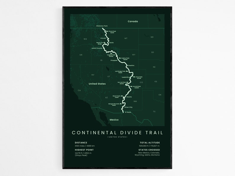 Continental Divide Trail Print CDT Thru Hike Map USA | Etsy