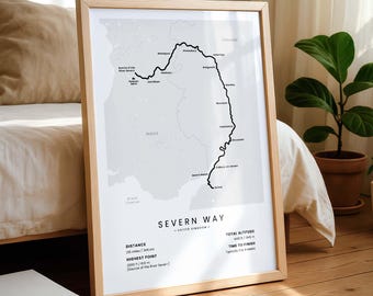 Severn Way Print | Severn River Walk Poster | United Kingdom Long Distance Footpath Map | Britain Hiking Trail Gift